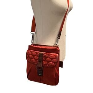 Mossey Burnt Orange Red‎ Crossbody Bag Small Brown Leather Trim